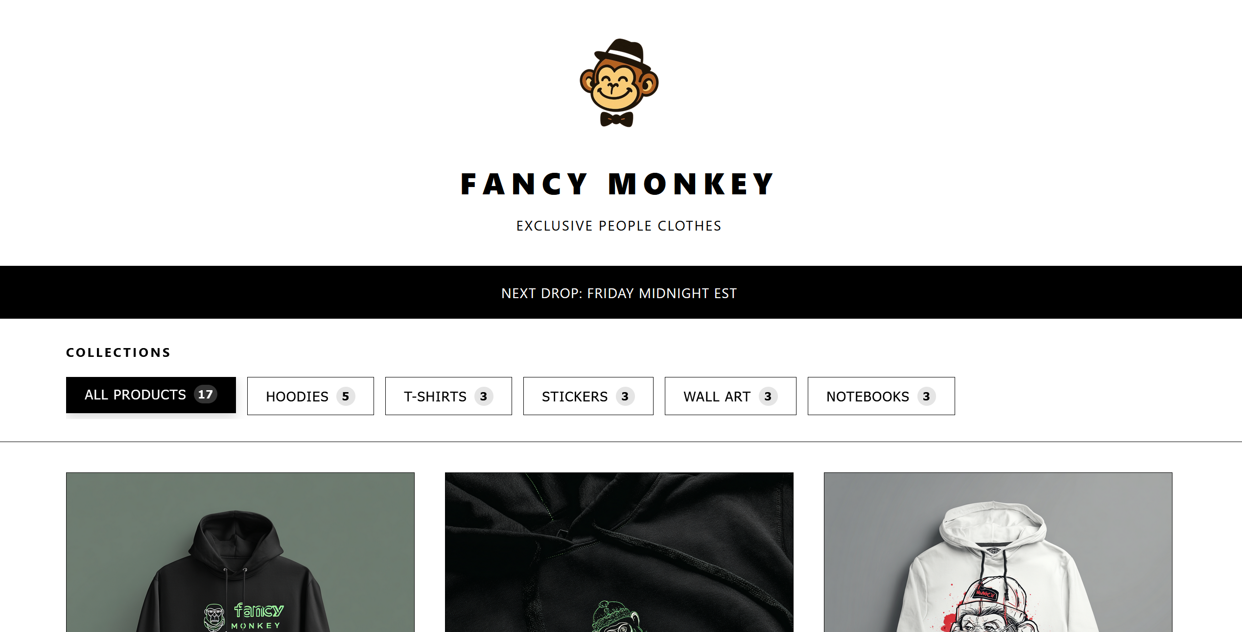 Fancy Monkey e-commerce site with mobile payment integration
