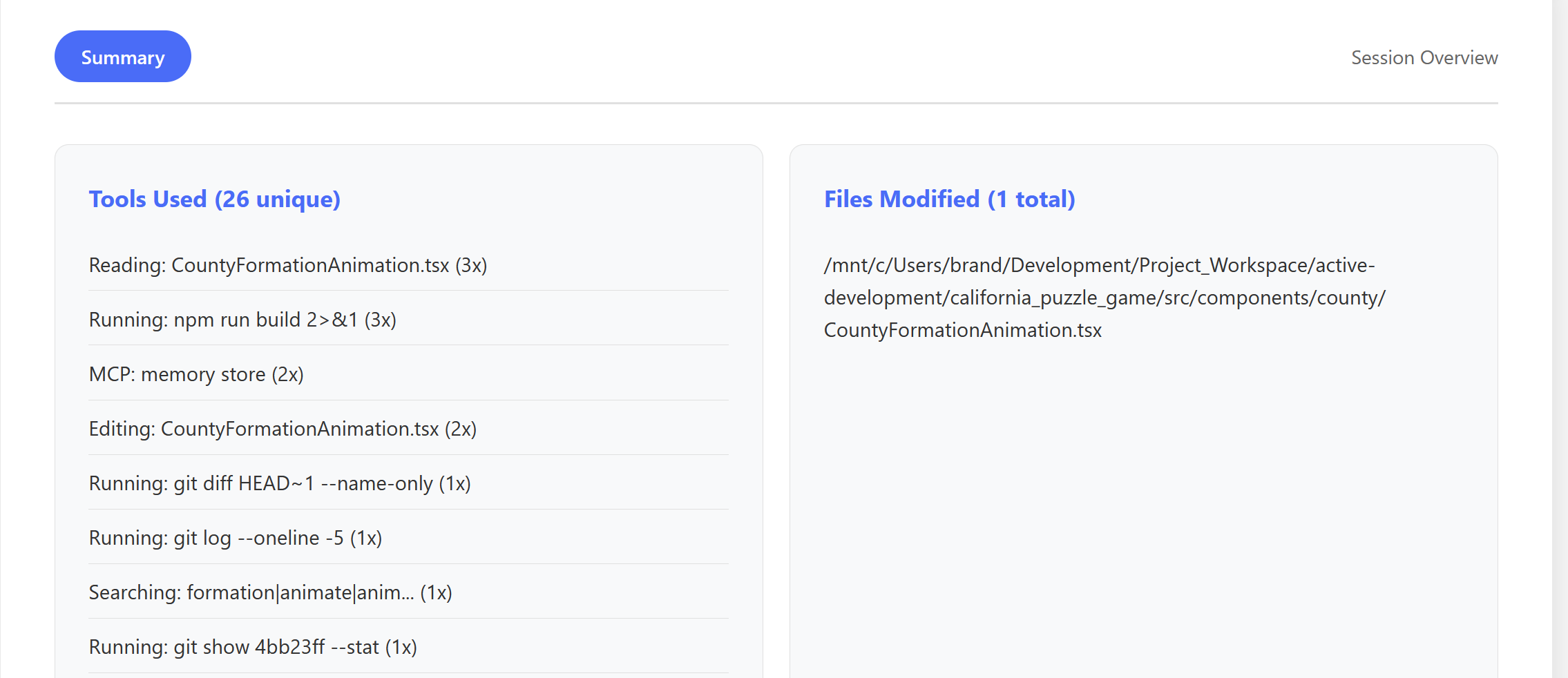 Vista de estadísticas de resumen de Session Slides
